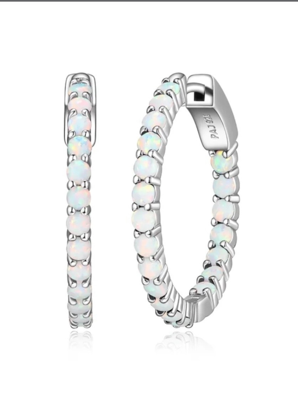 Opal Accent Sterling Silver Hoop Huggie Earrings
